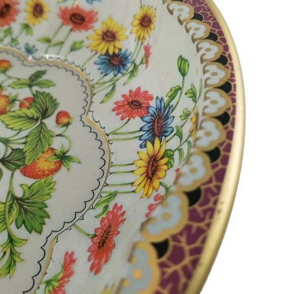 Vintage Daher Decorated Ware Floral Butterfly Strawberry Tin Bowl Serving Tray - Picture 5 of 9